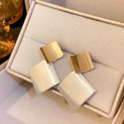 Κρεμαστά σκουλαρίκια τετράγωνα χρυσό-ασημί