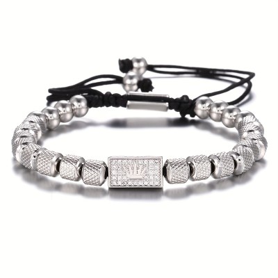 Ατσάλινο βραχιόλι μακραμέ με ζιργκόν 