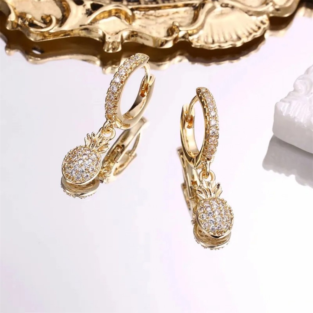 Σκουλαρίκια ανανάς 14κ με ζιργκον