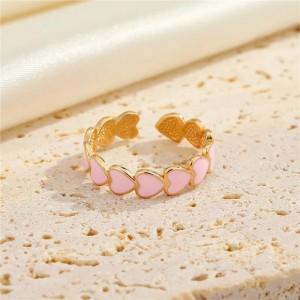 Δαχτυλίδι με καρδούλες ροζ σμάλτο