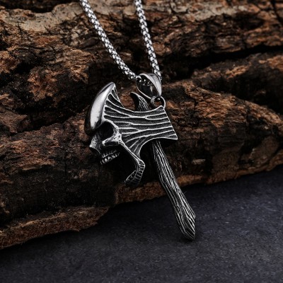 Αντρικό Κολιέ τσεκούρι με νεκροκεφαλή 