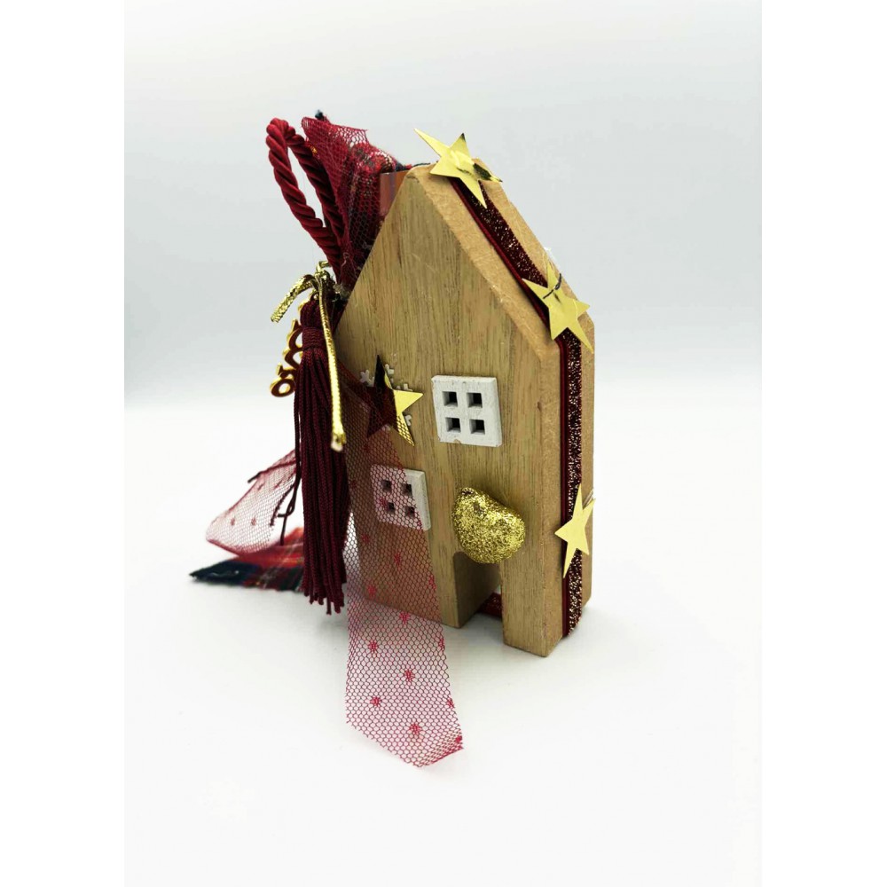 Ξύλινο σπιτάκι γούρι Χριστούγεννα
