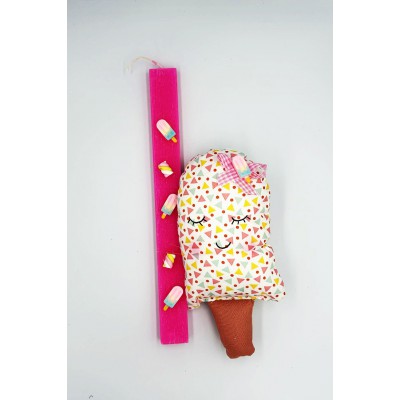 Λαμπάδα με χειροποίητο υφασμάτινο κουκλάκι παγωτό