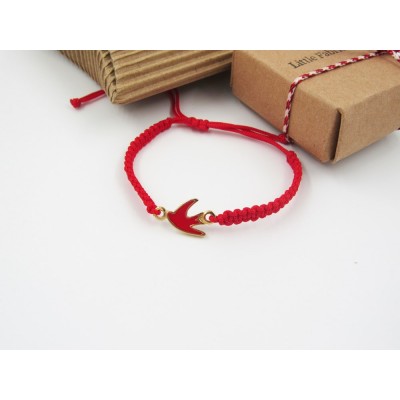 Χειροποίητο μακραμέ Μαρτάκι με κόκκινο  χελιδόνι με σμάλτο