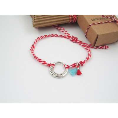 Χειροποίητο μαρτάκι με ασημί μοτίφ και φούντες